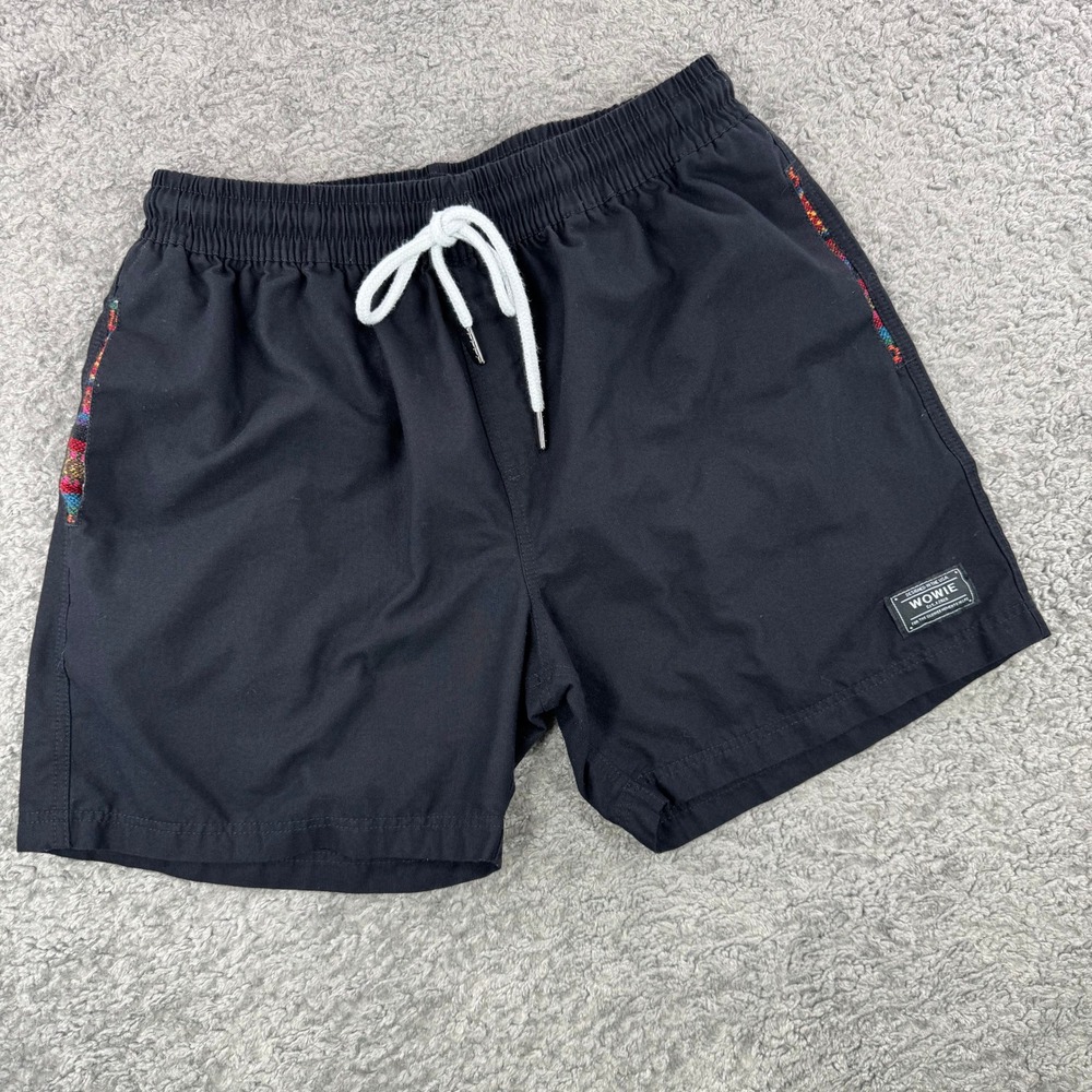 Wowie Mens Black Casual Shorts Woven Trim Elastic Drawstring Waist Size Small